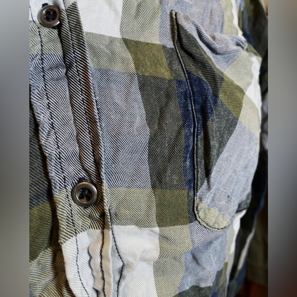 Blue and Green Plaid button down top shirt by Billy T Size L large - Picture 4 of 9